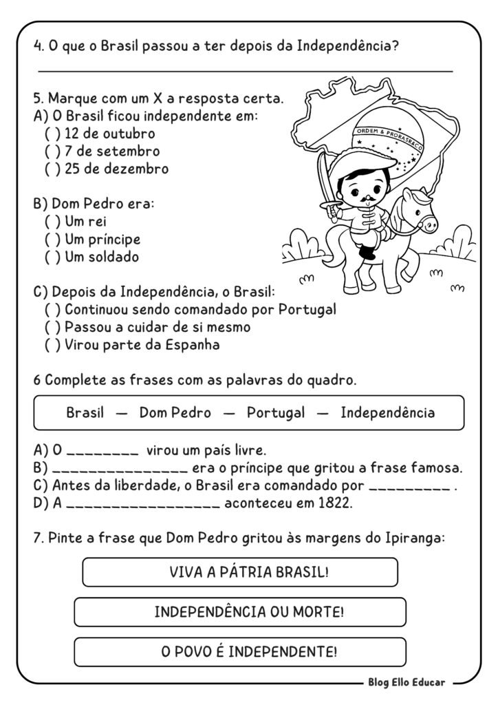 Atividades da Independência para 2° ano