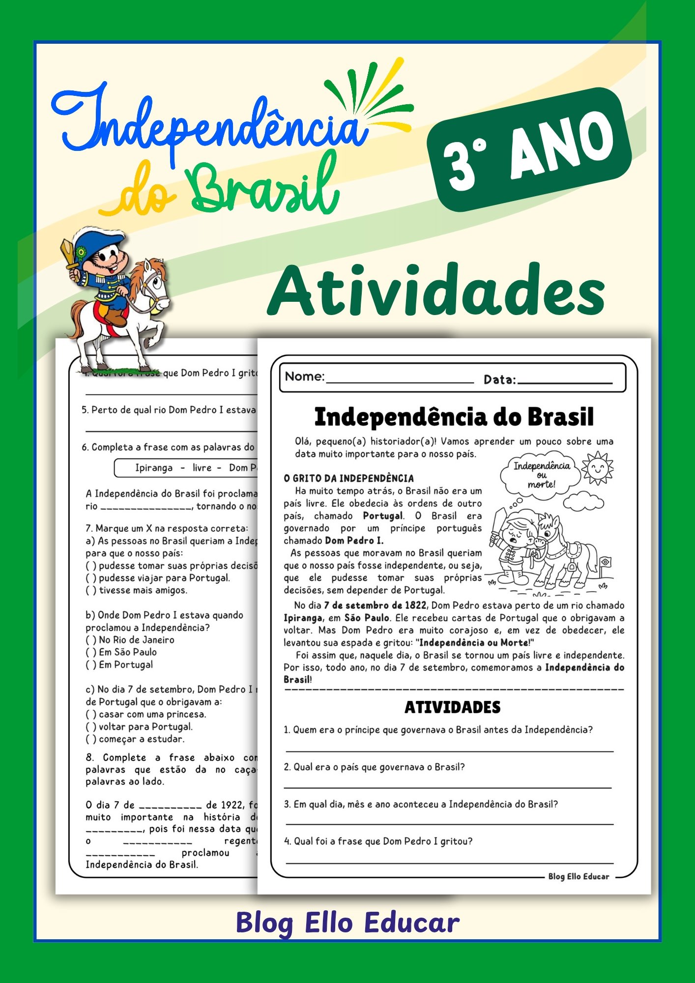 Atividades da Independência para 3° ano