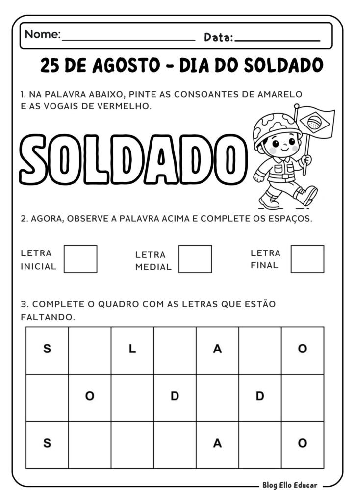 Atividades dia do Soldado para o 1° ano