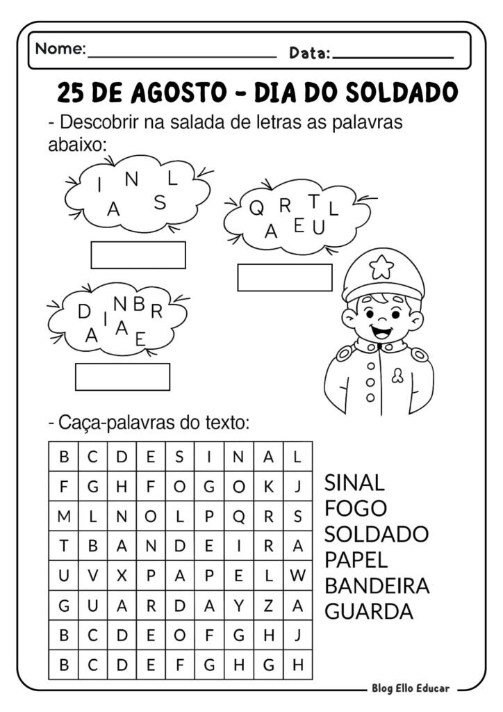Atividades dia do Soldado para o 1° ano