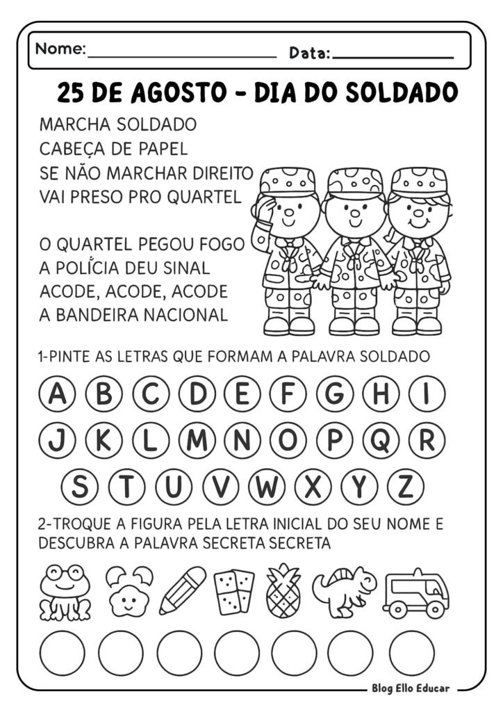 Atividades do dia do Soldado  para 1° ano