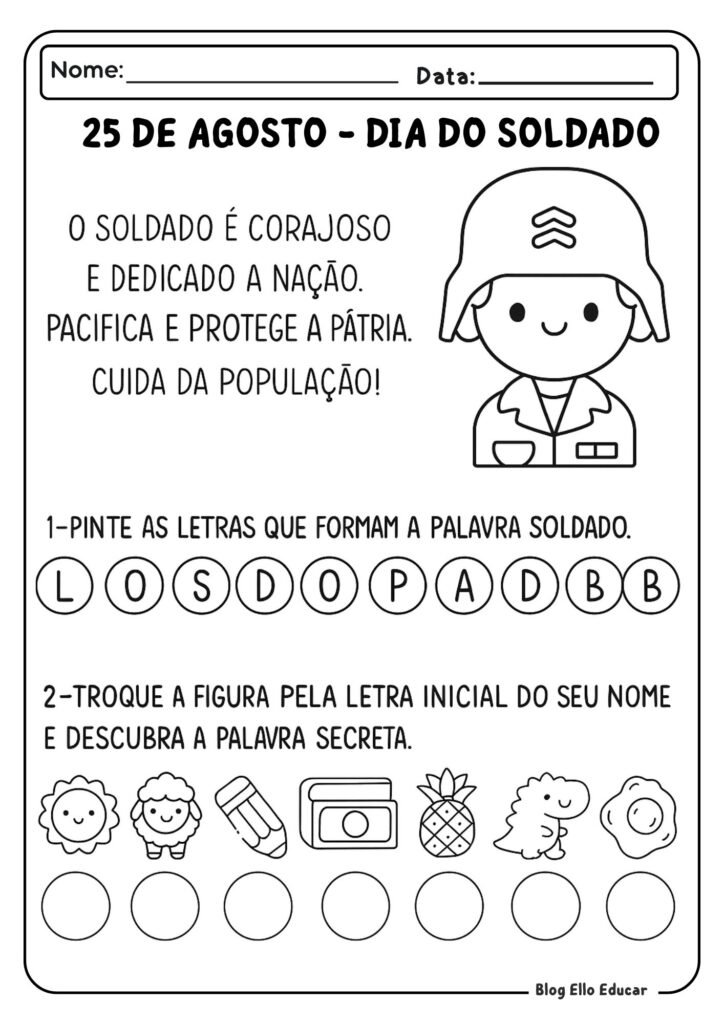 Atividades do dia do Soldado para 1° ano