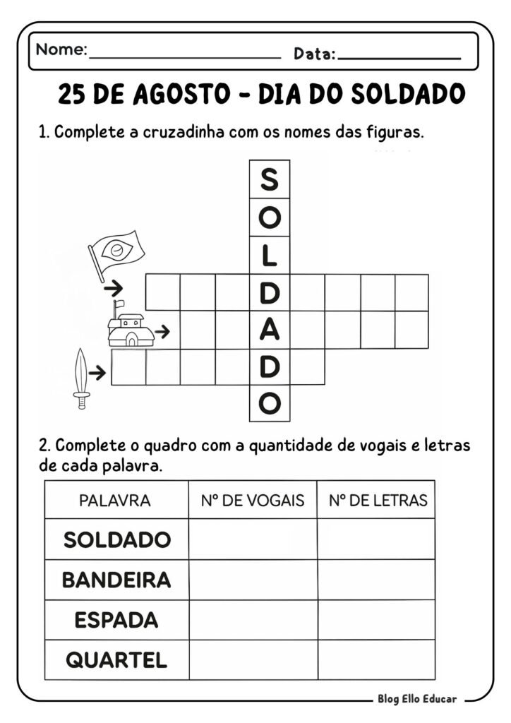 Atividades dia do Soldado para o 1° ano