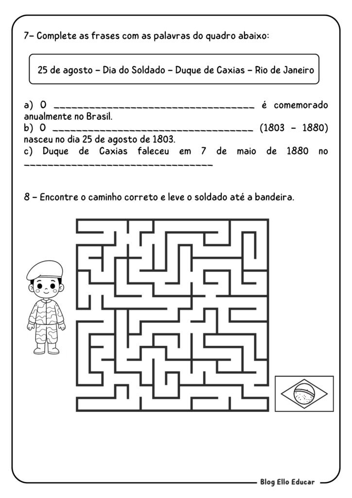 Atividades dia do Soldado 4° ano