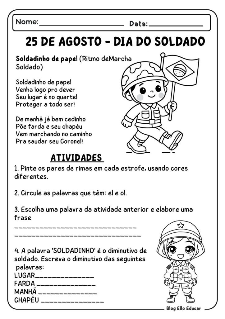 Atividades dia do Soldado 4°e 5° ano