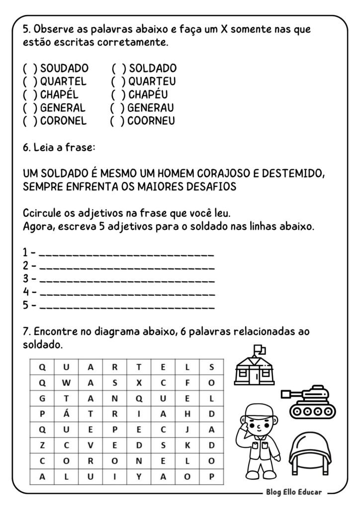 Atividades dia do Soldado 4°e 5° ano