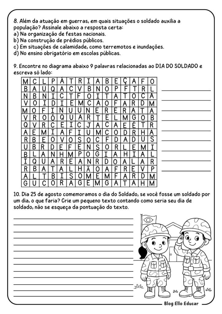 Atividades dia do Soldado 5° ano
