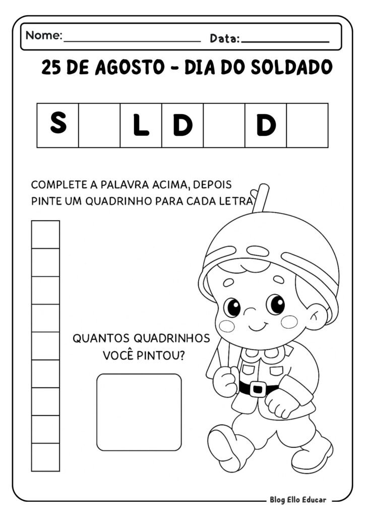 Atividades dia do Soldado Educação infantil