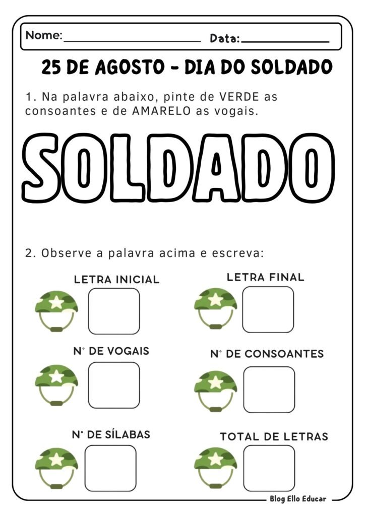 Atividades dia do Soldado Educação infantil