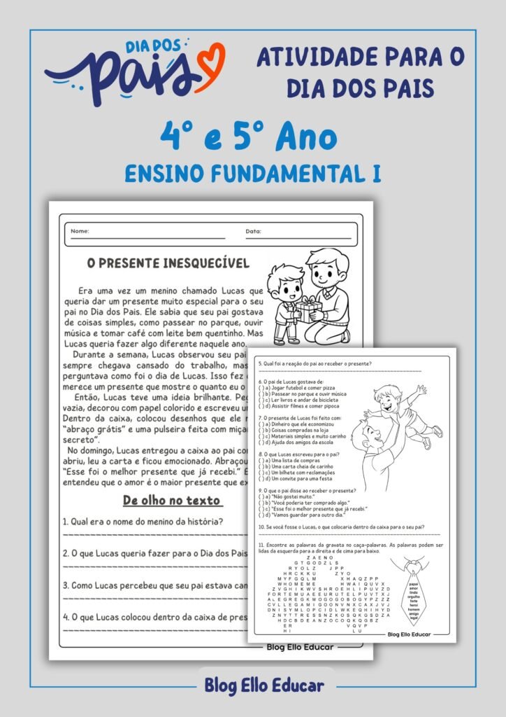 Atividades dia dos pais 4° e 5° ano