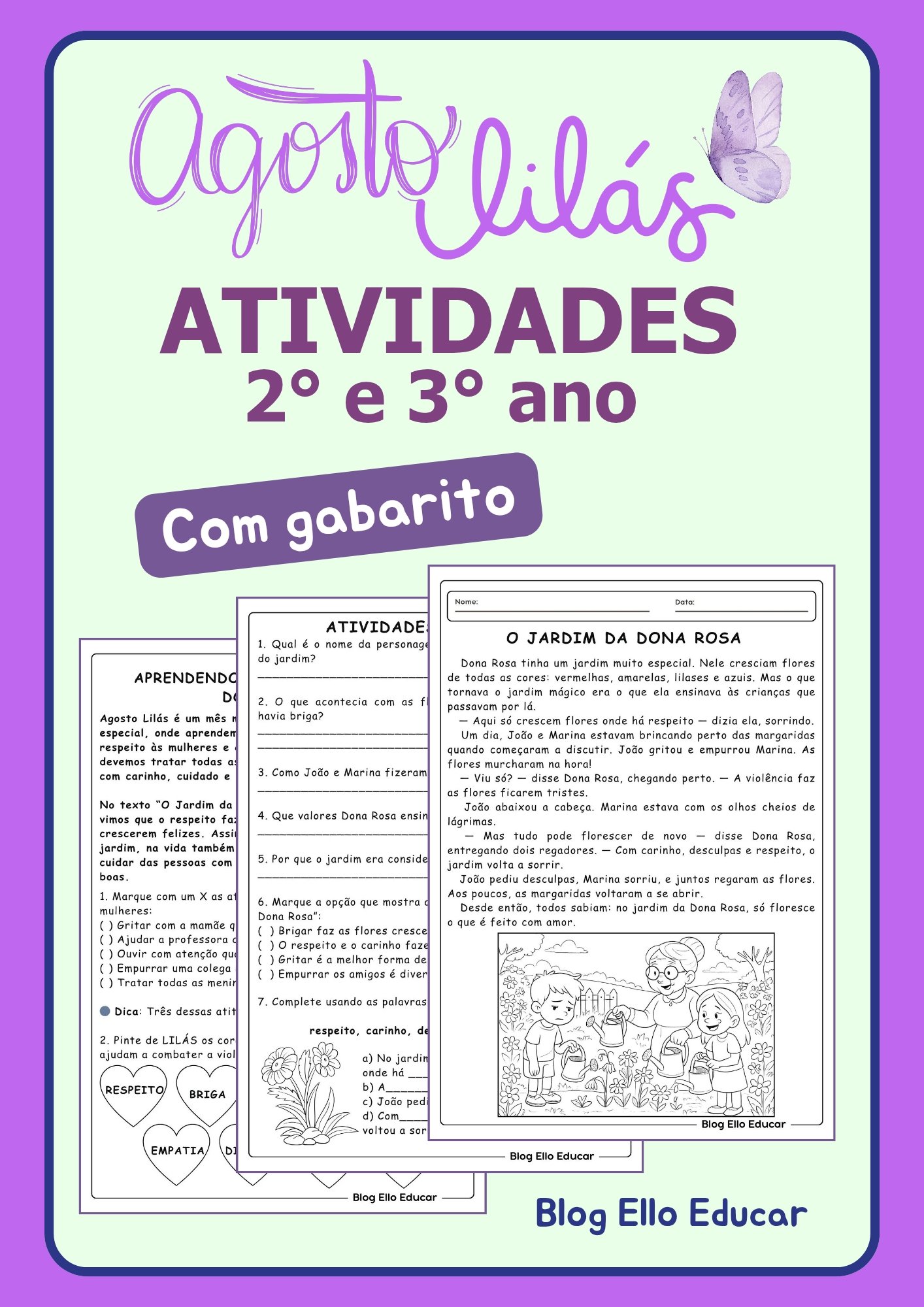 Atividades do Agosto Lilás para 2° e 3° ano