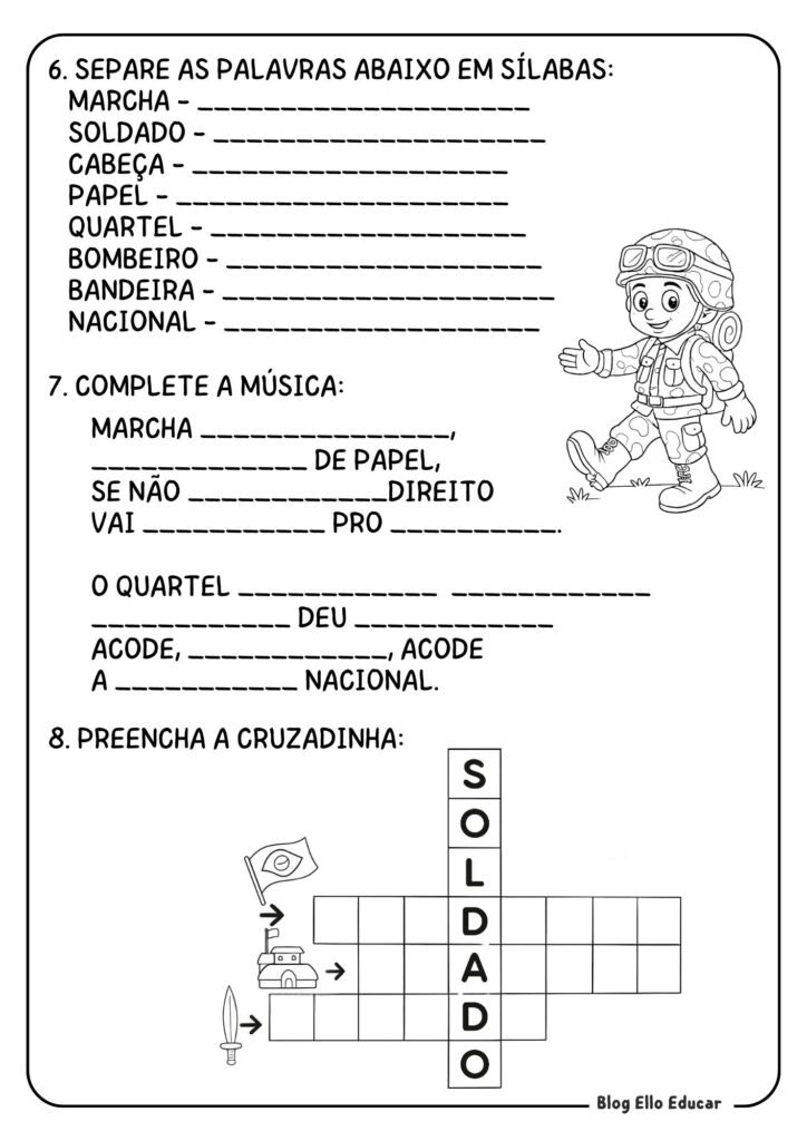 Atividades do Dia do Soldado para 2° ano