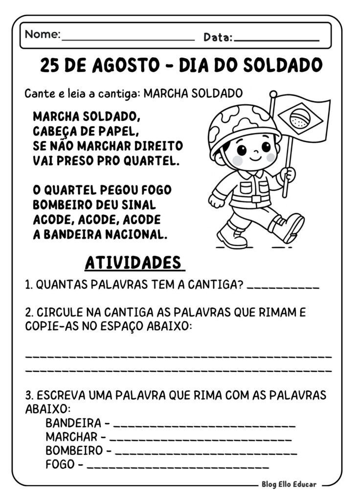 Atividades do Dia do Soldado para 2° ano
