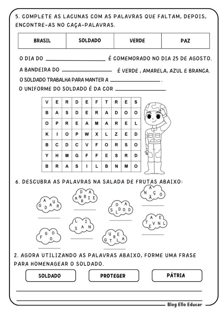 Atividades do Dia do Soldado para 3° ano