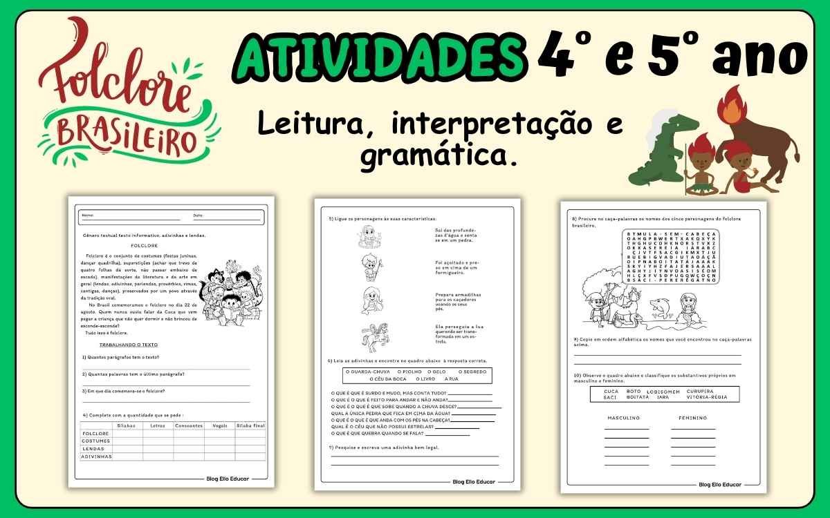 Atividades do Folclore 4° e 5° ano para imprimir