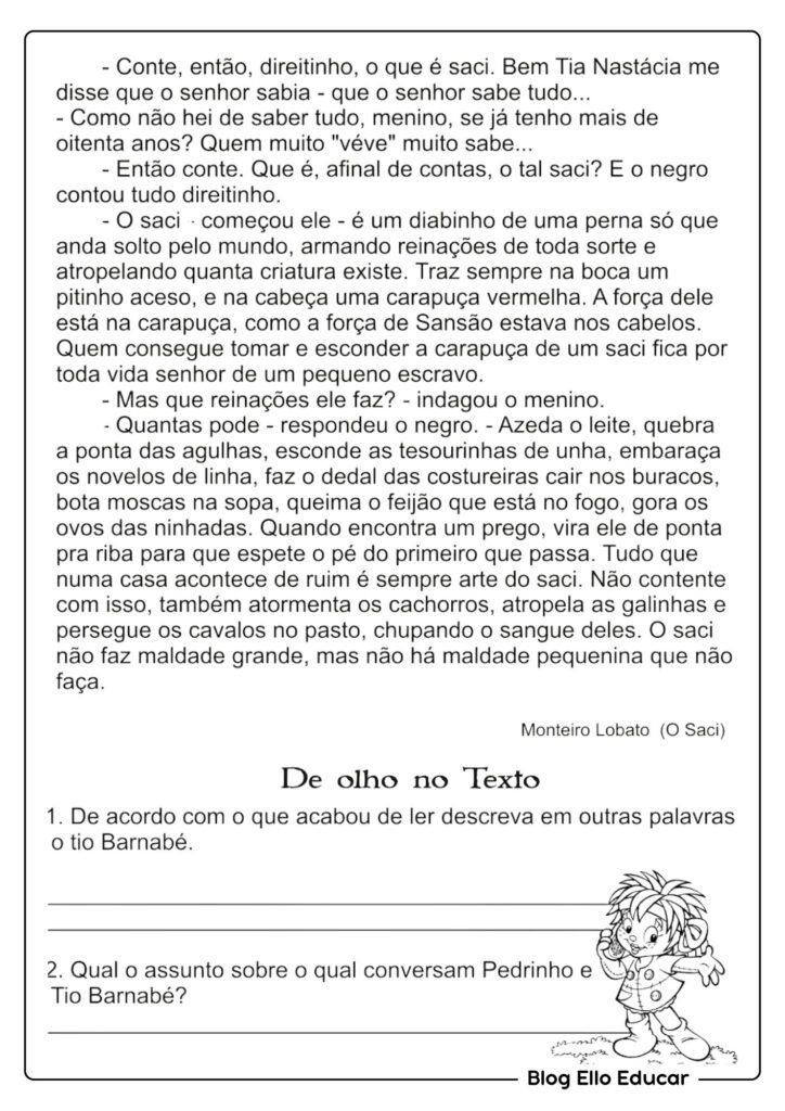 Atividades do Folclore 5° ano - Lenda do Curupira