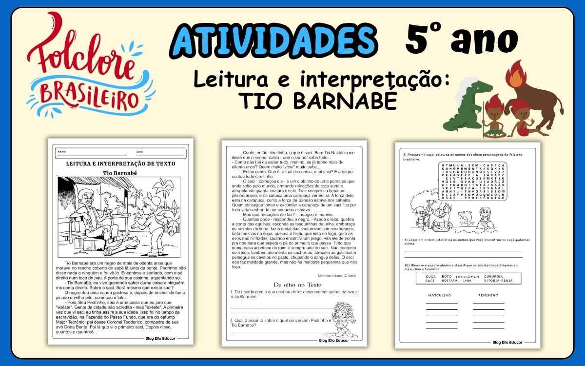 Atividades do Folclore 5° ano - Lenda do Curupira