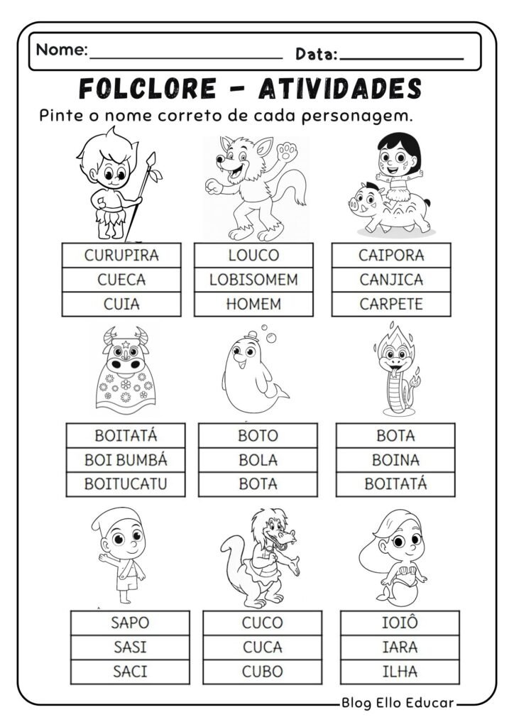 Atividades do Folclore para Alfabetização