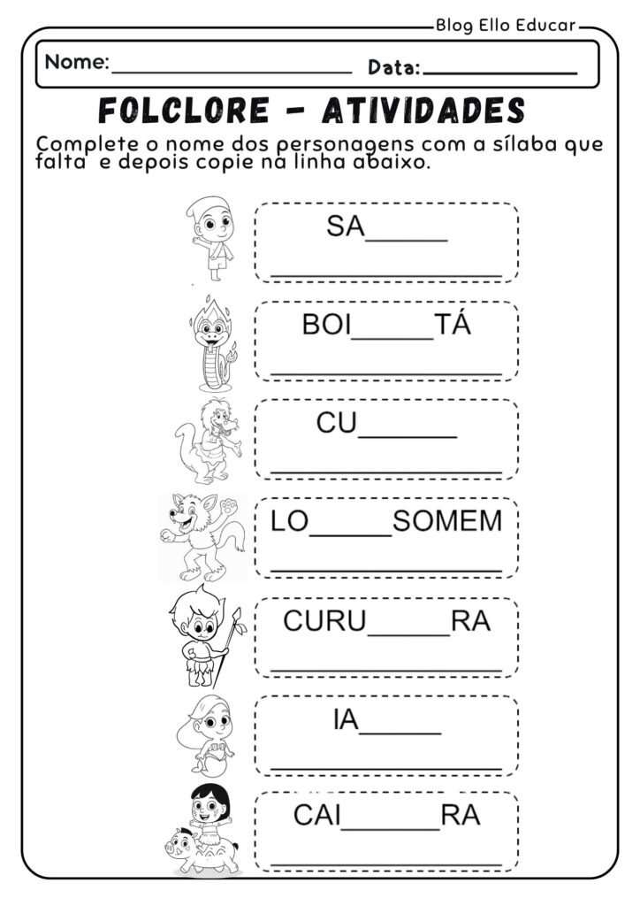 Atividades do Folclore para Alfabetização