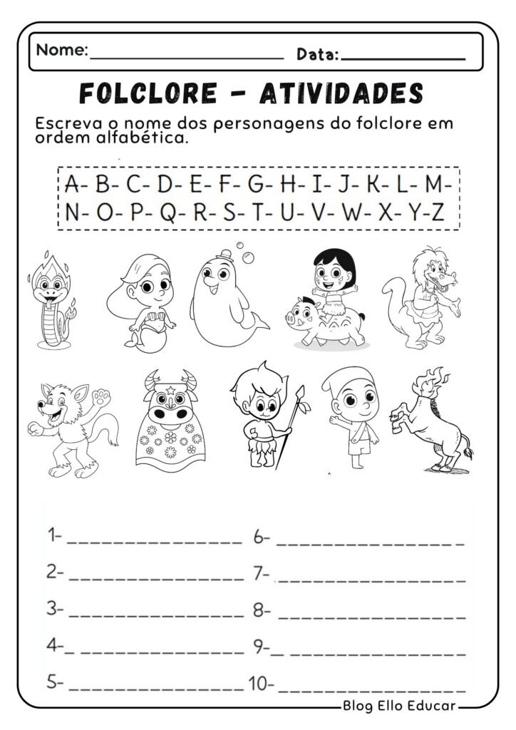 Atividades do Folclore para Alfabetização