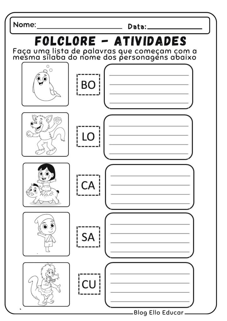 Atividades do Folclore para Alfabetização