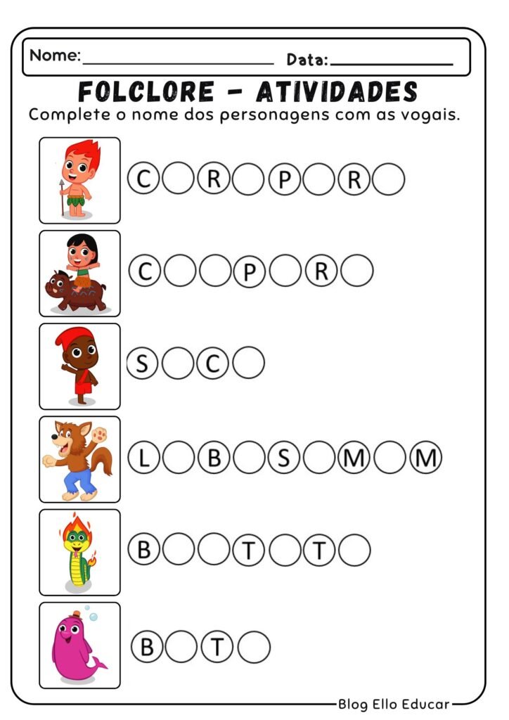 Atividades do Folclore para Alfabetização