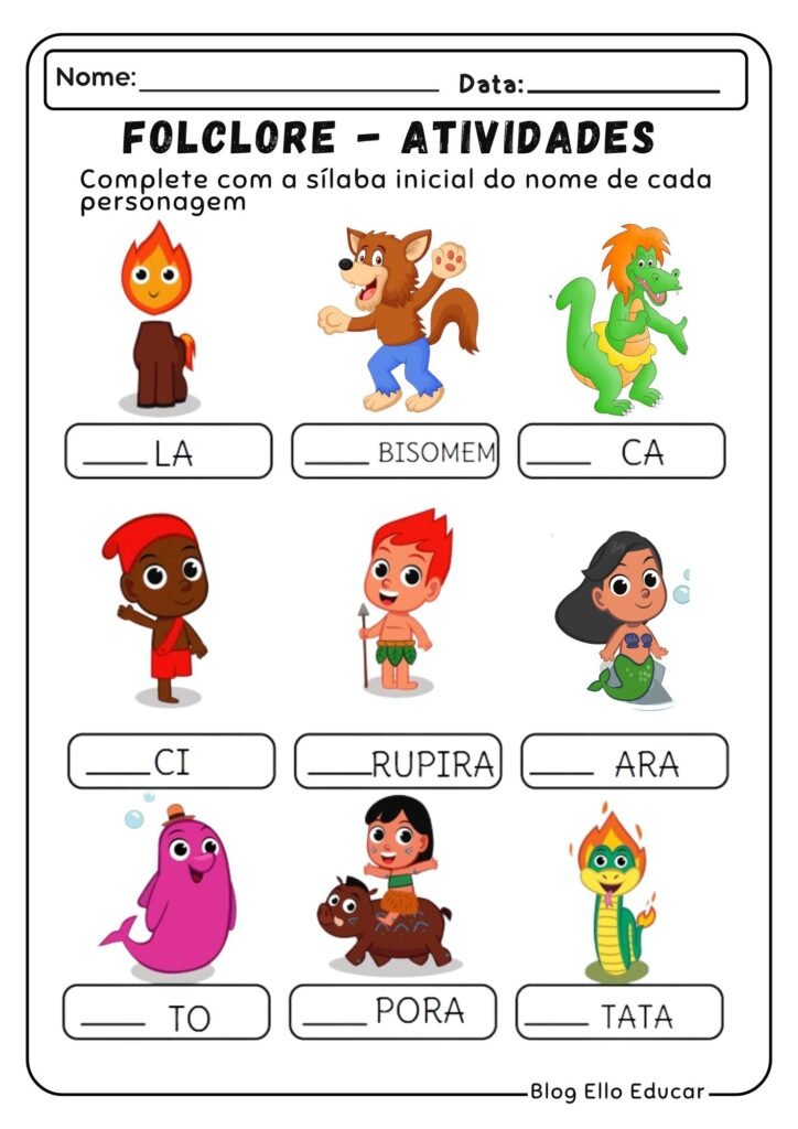 Atividades do Folclore para Alfabetização