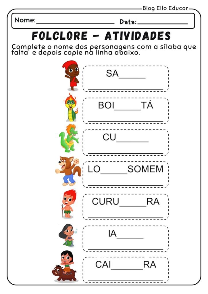Atividades do Folclore para Alfabetização