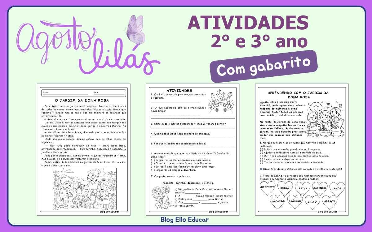 Atividades para o Agosto Lilás 2° e 3° ano.