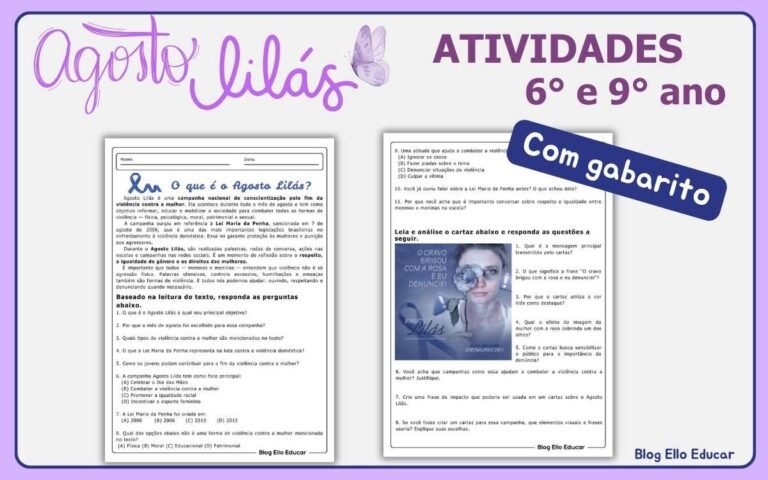 Atividades para o Agosto Lilás 6° e 7° ano