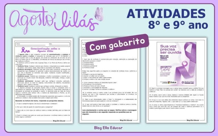Atividades para o Agosto Lilás 8° e 9° ano