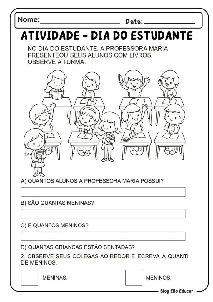 Atividades para o Dia do Estudante - 1° ano