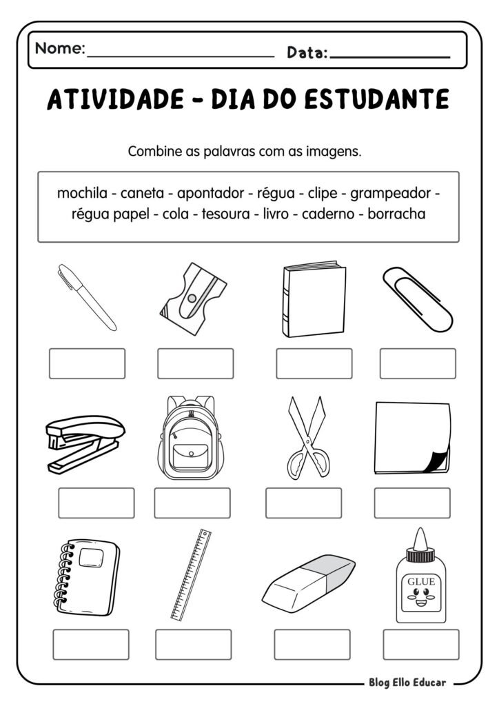 Atividades para o Dia do Estudante - 1° ano