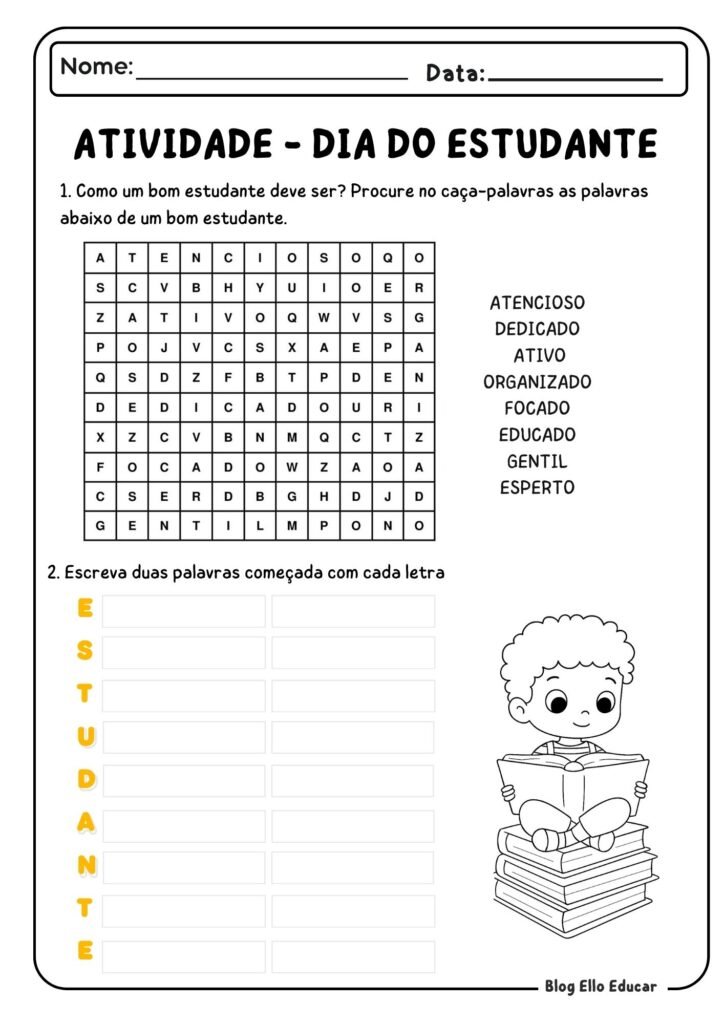 Atividades para o Dia do Estudante - 2° e 3° ano