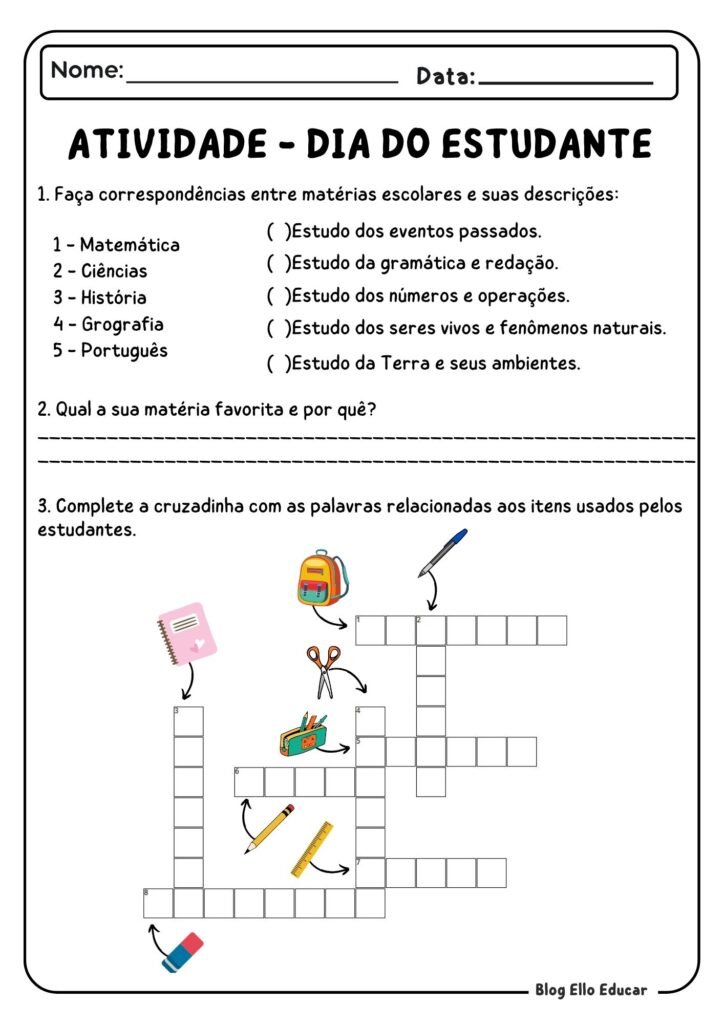 Atividades para o Dia do Estudante - 2° e 3° ano