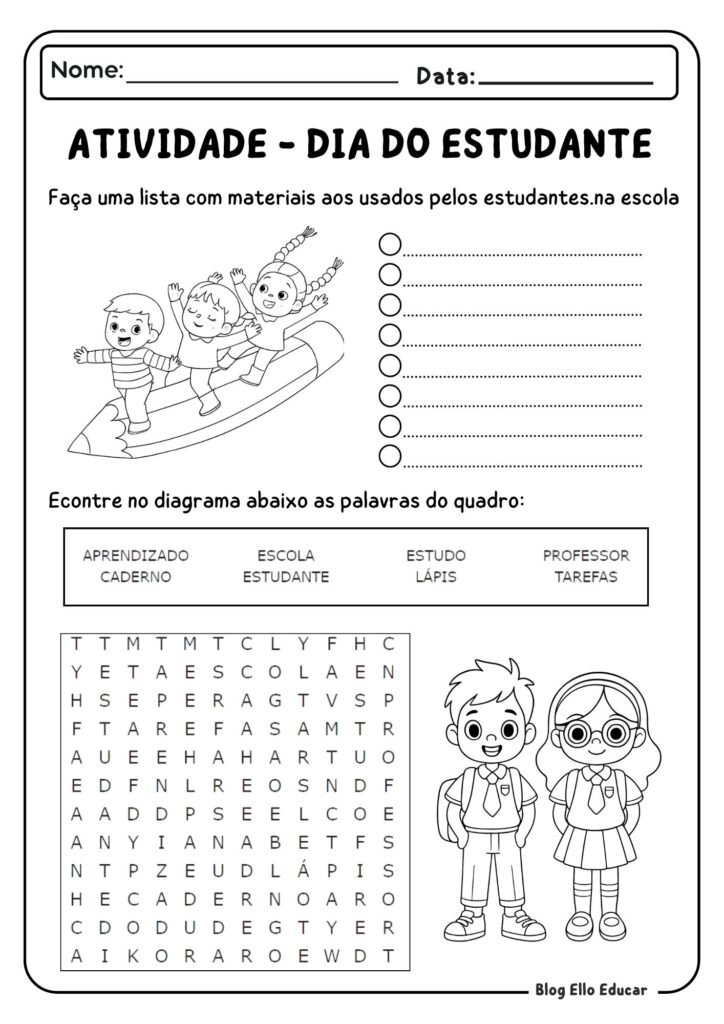 Atividades para o Dia do Estudante - 2° e 3° ano