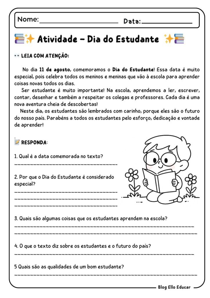 Atividades para o dia do estudante - 4° e 5° ano