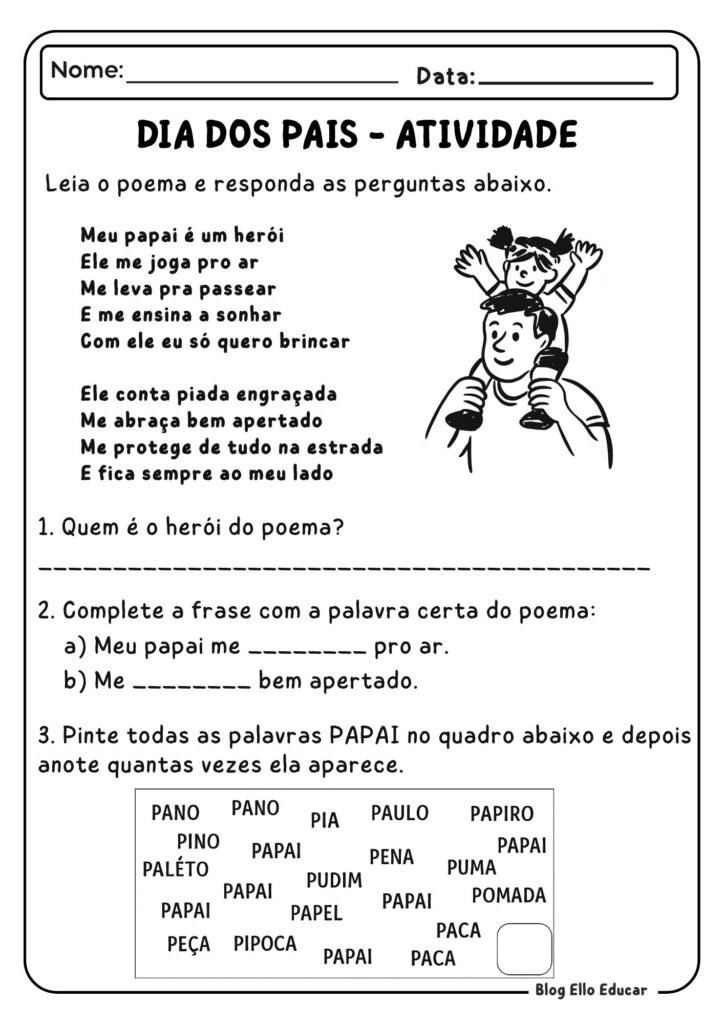 Atividades para o dia dos pais 1° ano 