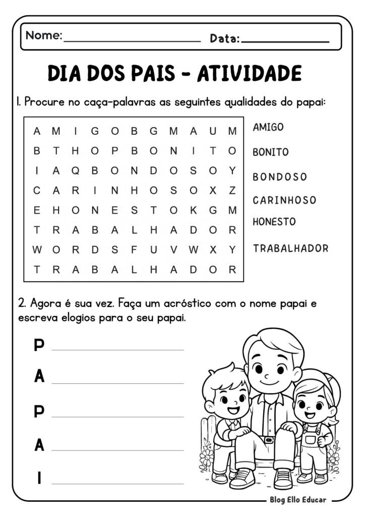 Atividades para o dia dos pais 1° ano