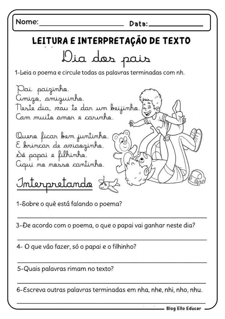 Atividades para o dia dos pais 3° ano