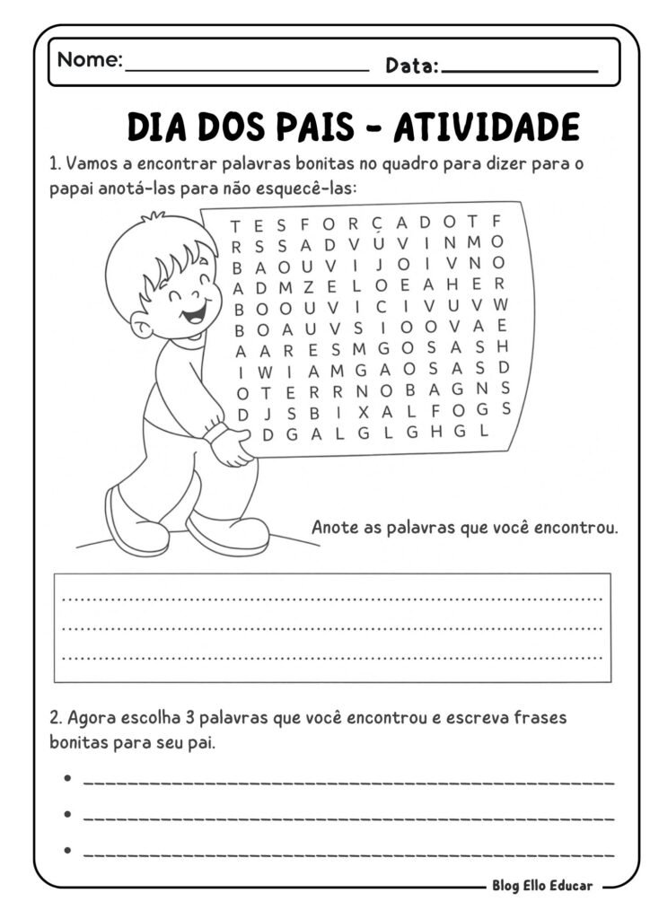 Atividades para o dia dos pais 3° ano