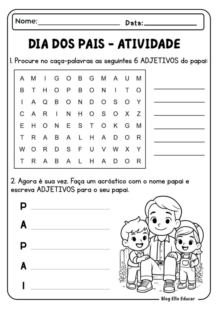 Atividades para o dia dos pais 3° ano