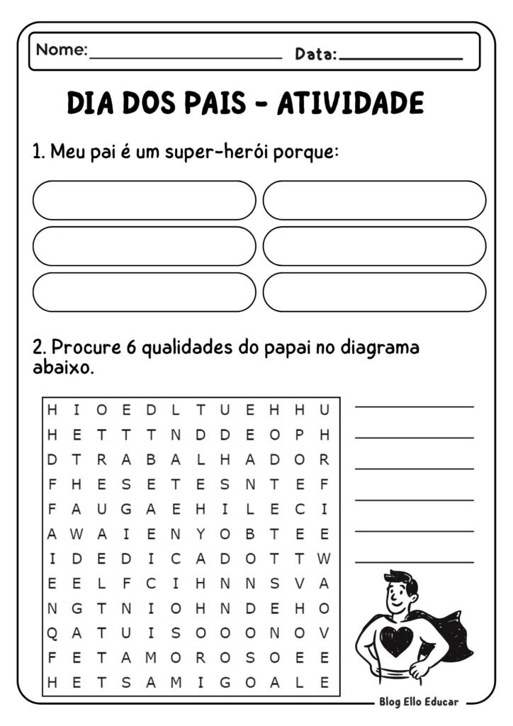 Atividades para o dia dos pais 3° ano
