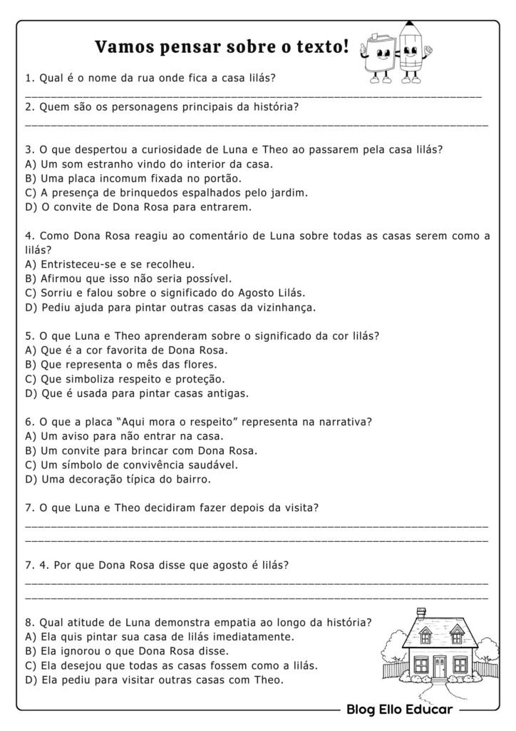 Atividades sobre Agosto Lilás para 4° e 5° ano