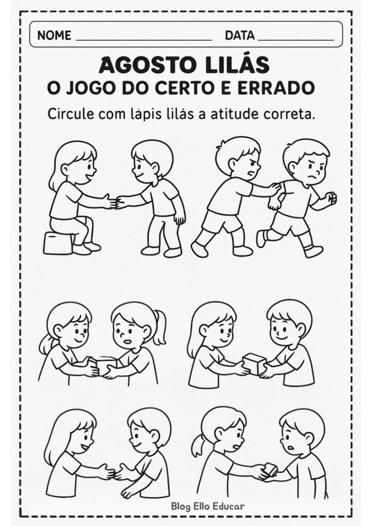 Atividades sobre Agosto Lilás para Educação Infantil