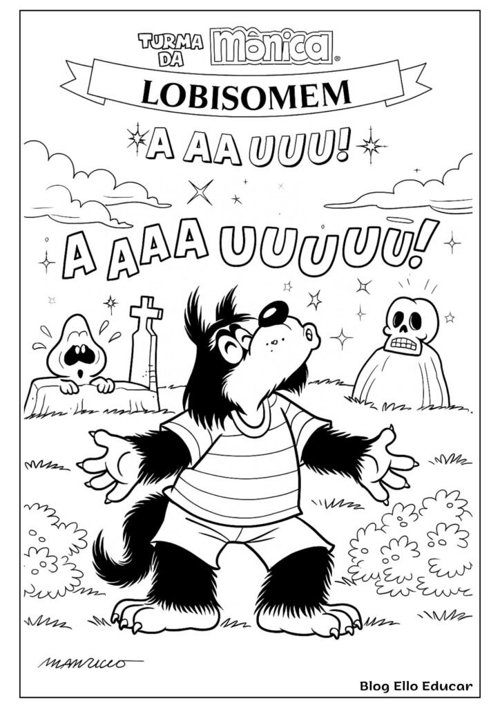 Desenhos da Turma da Mônica do Folclore para colorir - Lobisomem