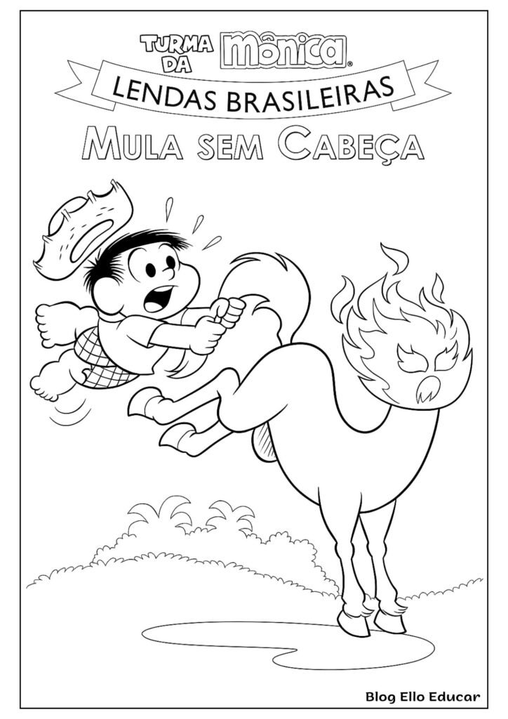 Desenhos da Turma da Mônica do Folclore para colorir - Mula Sem Cabeça