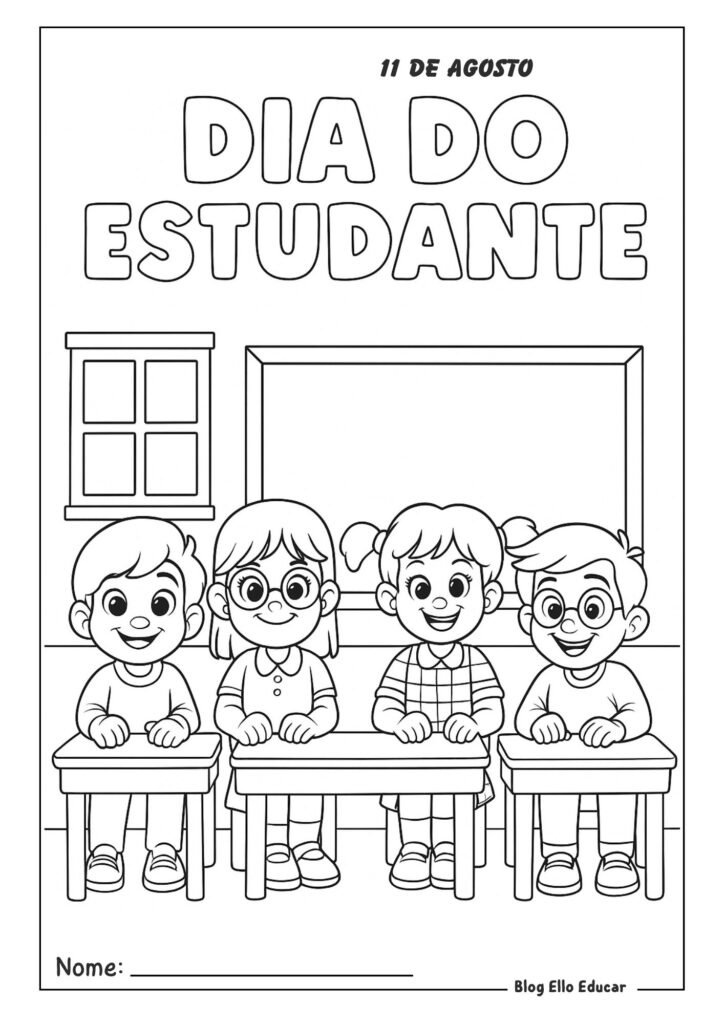 Desenho do dia do estudante para colorir