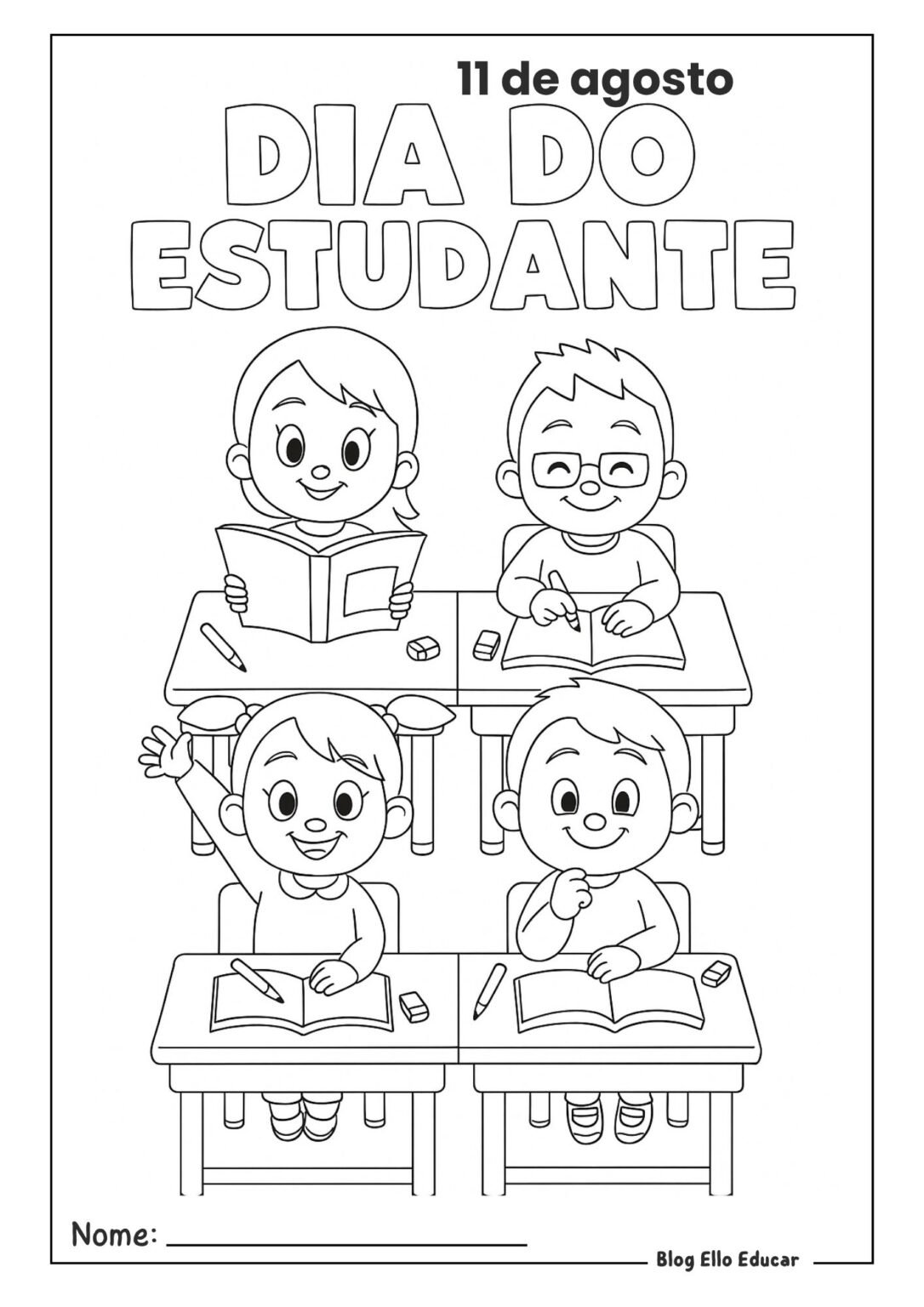Desenhos do Dia do Estudante para colorir e imprimir: Apostila gratuita