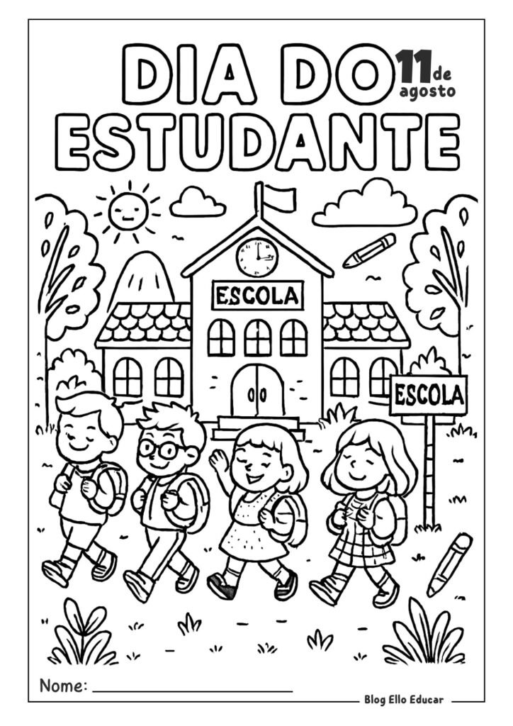 Desenho do dia do estudante para colorir